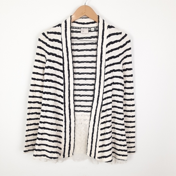 Anthropologie Postmark Stripe Lace Back Cardigan Size XS in Blk/White Combo - Picture 9 of 10